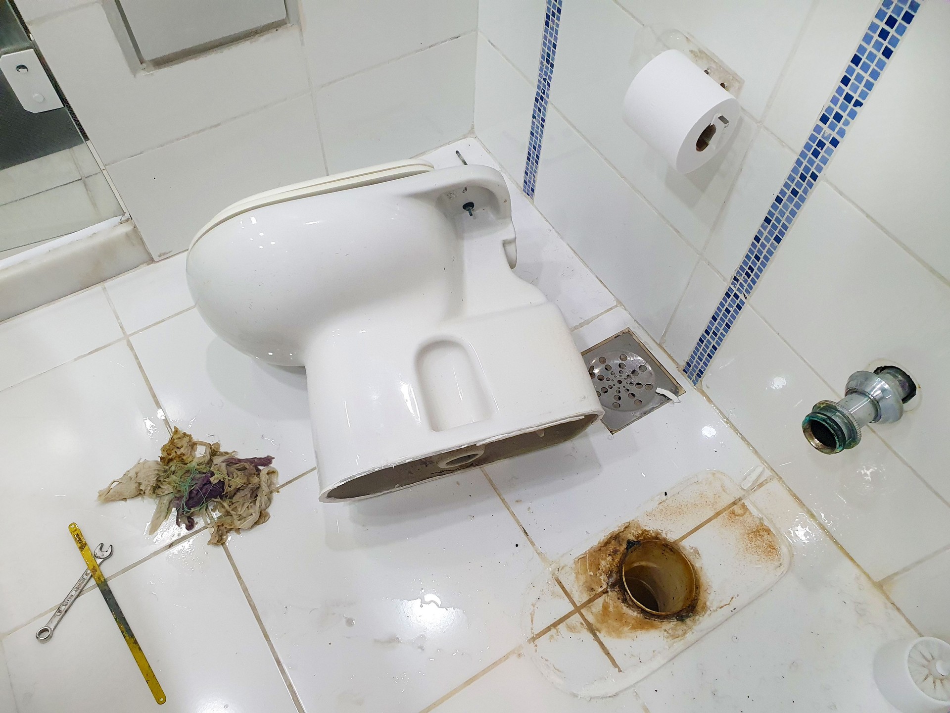 Toilet removed to repair a blockage